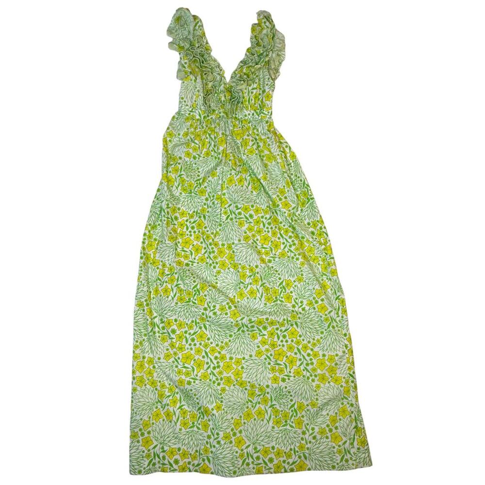 Vintage 1970s Lilly Pulitzer Maxi Dress Green Yellow Floral
